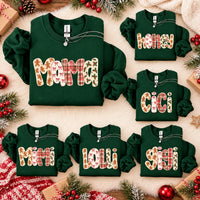 Personalized Family Name Christmas Sweatshirt for Women, Custom Mama Nana Mimi Gigi Grandma Aunt, Gingerbread Plaid Holiday Gift