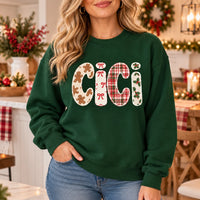 Personalized Family Name Christmas Sweatshirt for Women, Custom Mama Nana Mimi Gigi Grandma Aunt, Gingerbread Plaid Holiday Gift