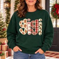 Personalized Family Name Christmas Sweatshirt for Women, Custom Mama Nana Mimi Gigi Grandma Aunt, Gingerbread Plaid Holiday Gift
