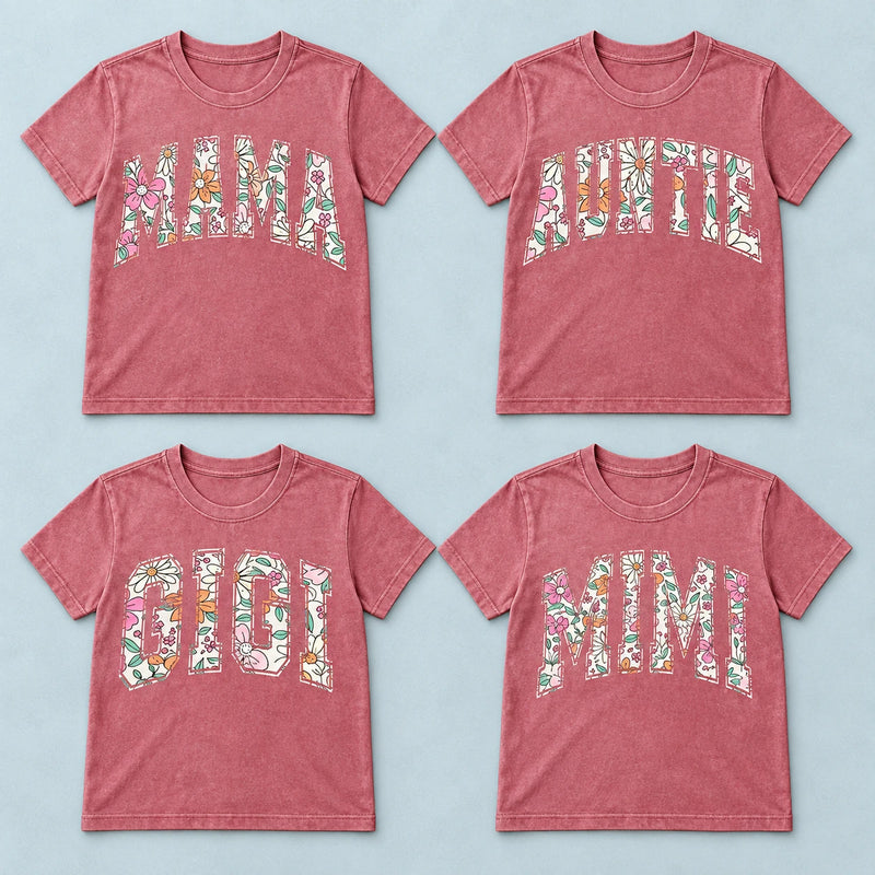 Personalized Family Name Floral Bow Shirt for Mom