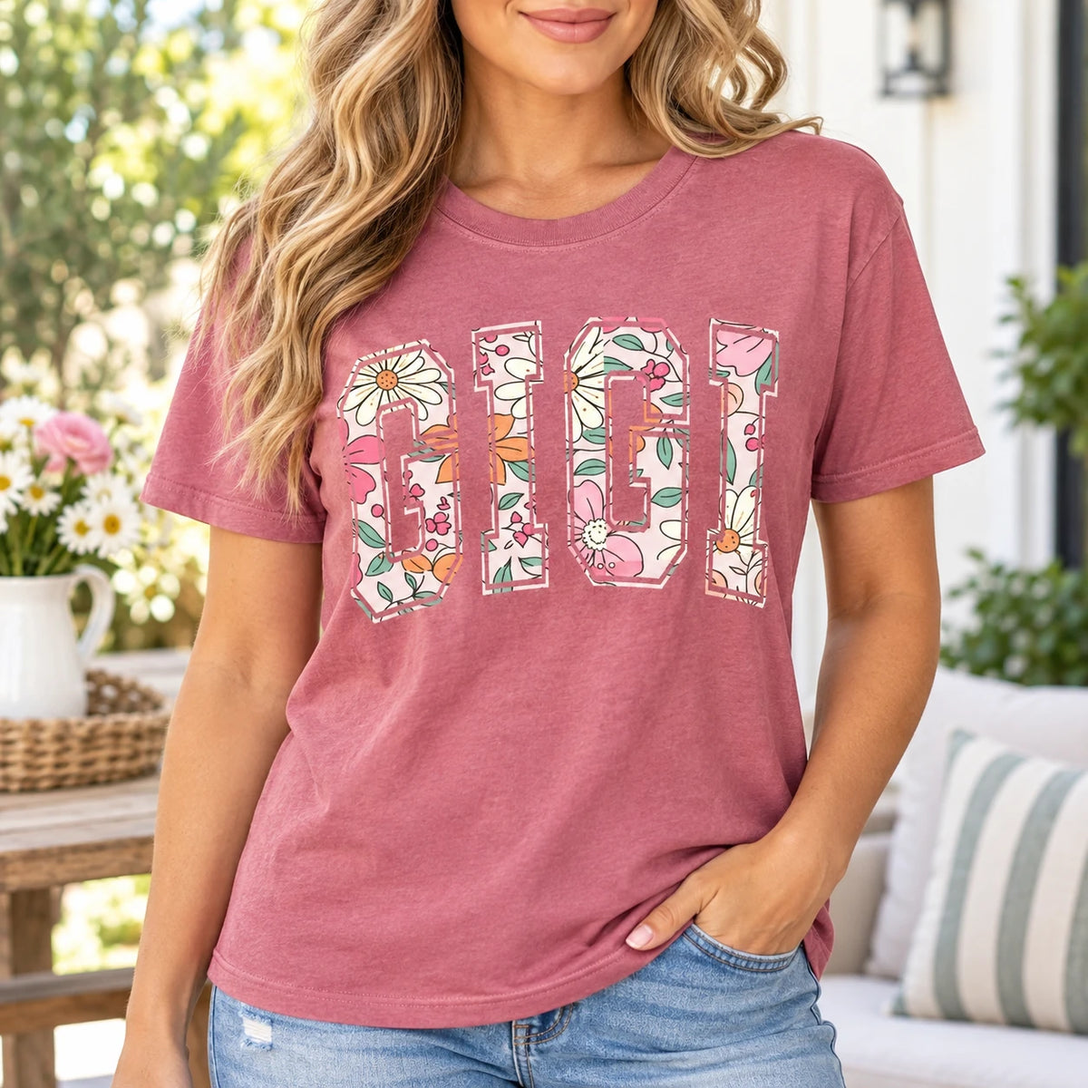 Personalized Family Name Floral Bow Shirt for Mom