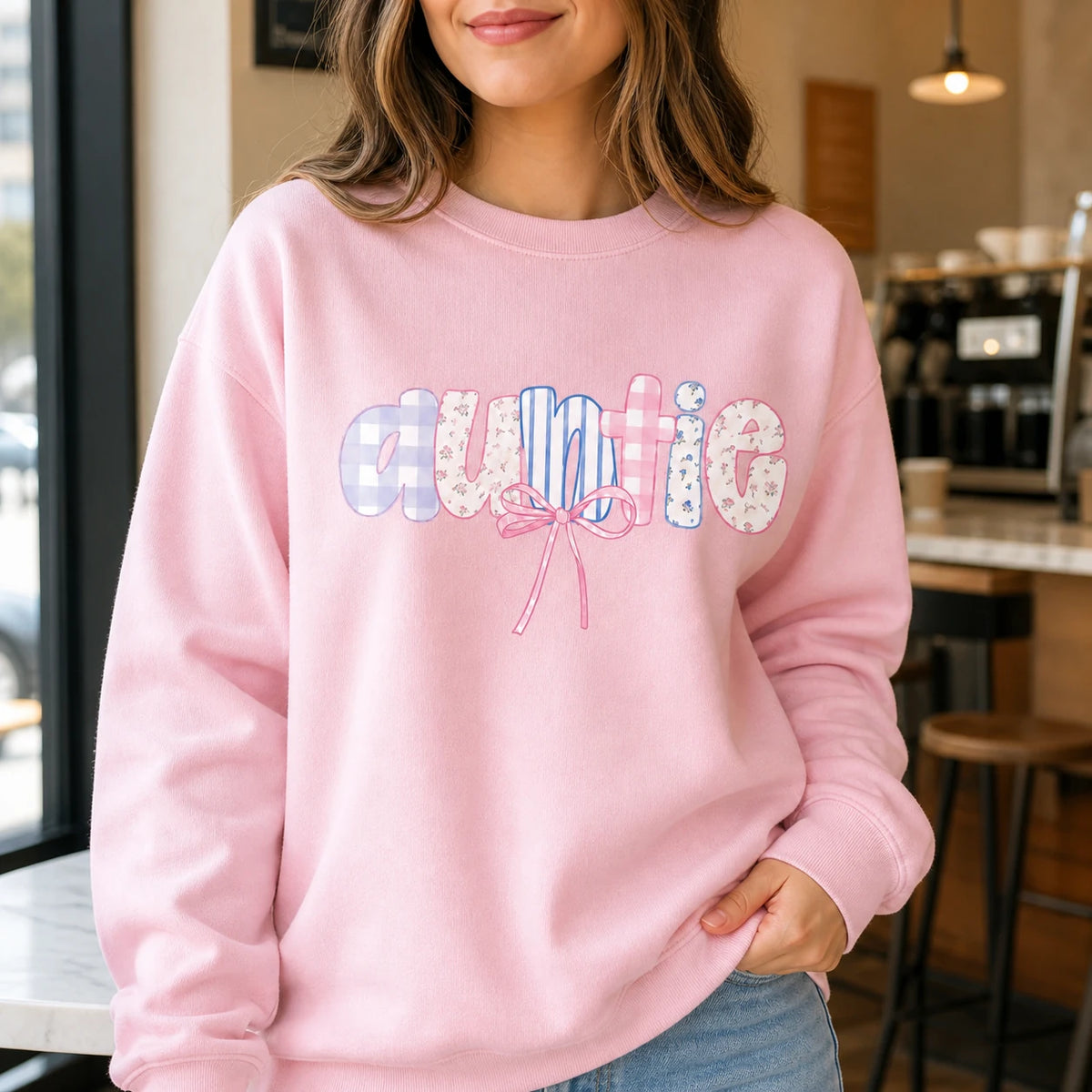 Personalized Family Name Sweatshirt, Custom Mama Mom Aunt Grandma Gigi Mimi Coquette Bow Floral Gift