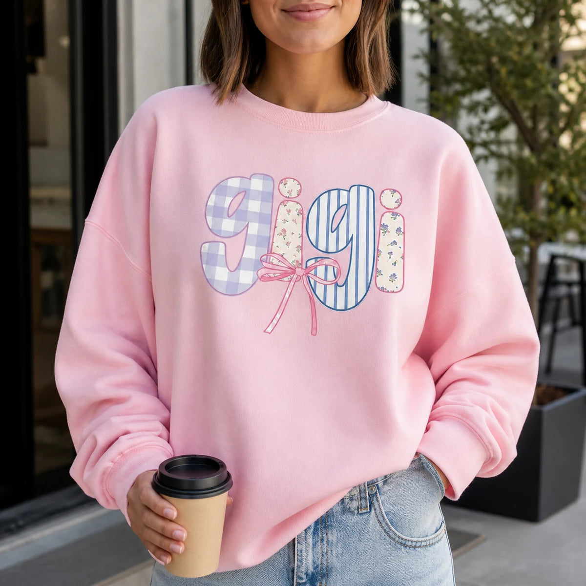 Personalized Family Name Sweatshirt, Custom Mama Mom Aunt Grandma Gigi Mimi Coquette Bow Floral Gift