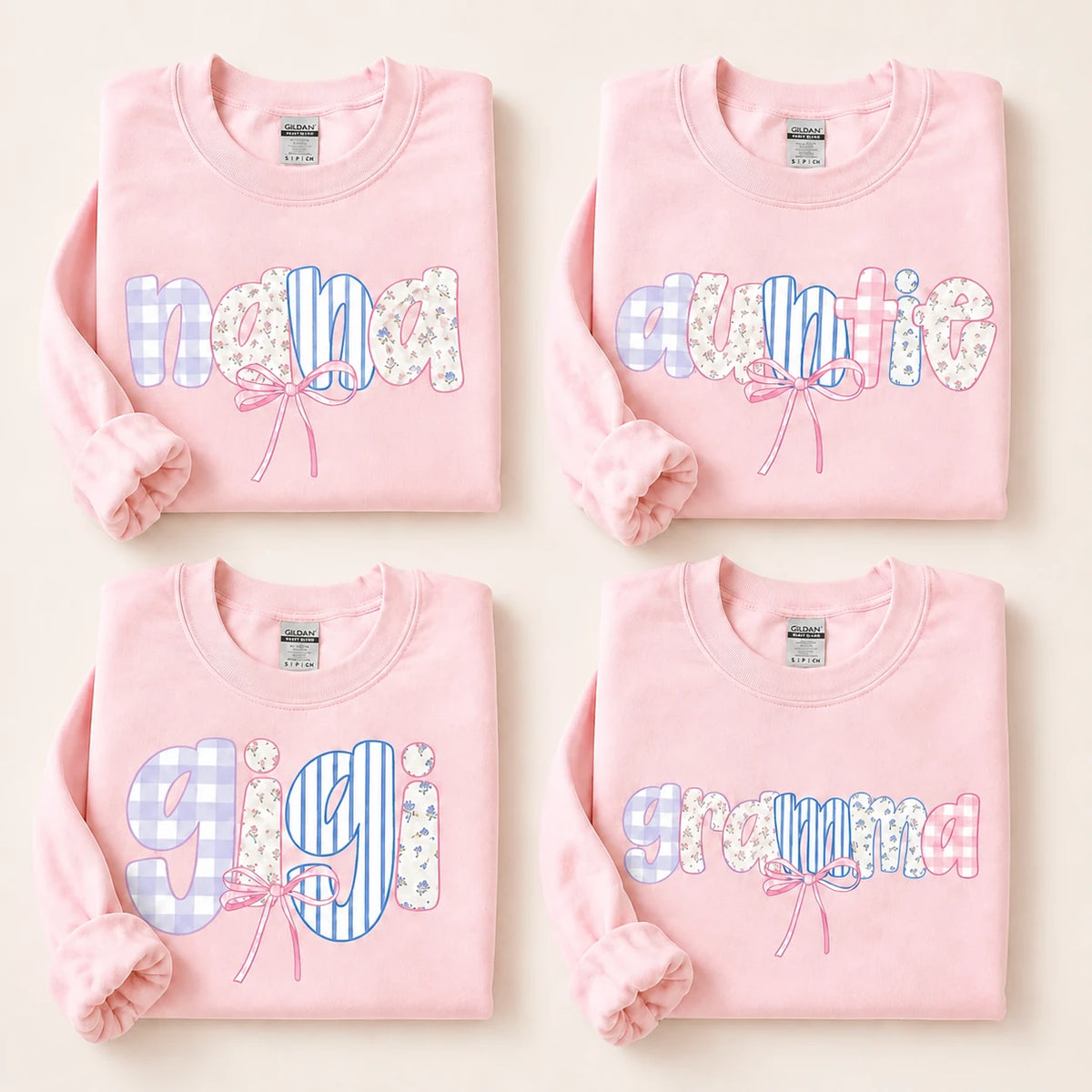 Personalized Family Name Sweatshirt, Custom Mama Mom Aunt Grandma Gigi Mimi Coquette Bow Floral Gift