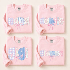 Personalized Family Name Sweatshirt, Custom Mama Mom Aunt Grandma Gigi Mimi Coquette Bow Floral Gift