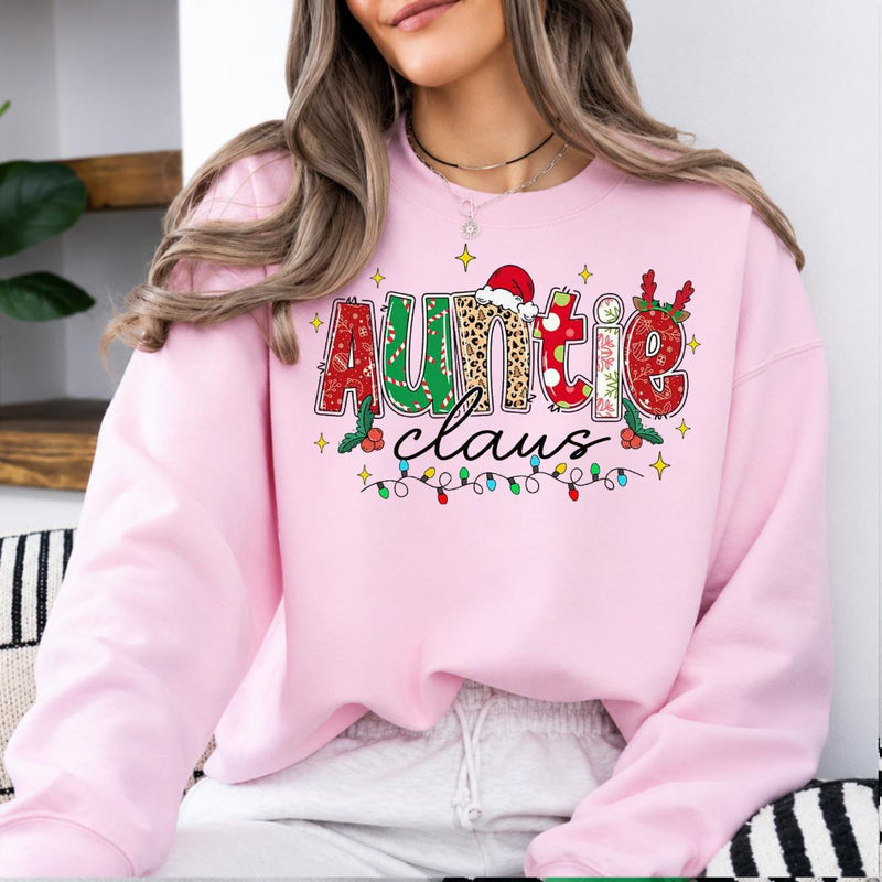 Personalized Family Title Christmas Claus Sweatshirt, Custom Choose Your Grandma Mom Auntie Nickname, Santa Reindeer Holiday Gift