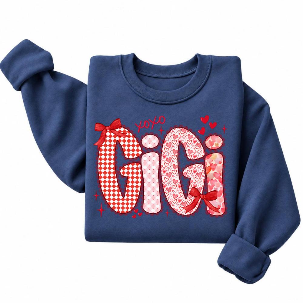 Personalized Family Title Valentine Sweatshirt, Custom Mama Grandma Nana Mimi Gigi or Chosen Name, Coquette Heart Design, Mother's Day Gift for Her