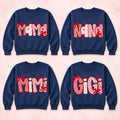 Personalized Family Title Valentine Sweatshirt, Custom Mama Grandma Nana Mimi Gigi or Any Chosen Name, Pink Red Coquette Heart Bow Design, Mother's Day Gift