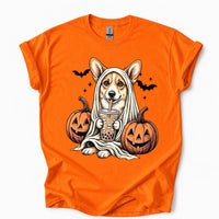 Personalized Ghost Dog Boba Halloween T-Shirt, Custom Choose Your Dog Breed 50+ Options, Cute Spooky Fall Pet Mom Gift