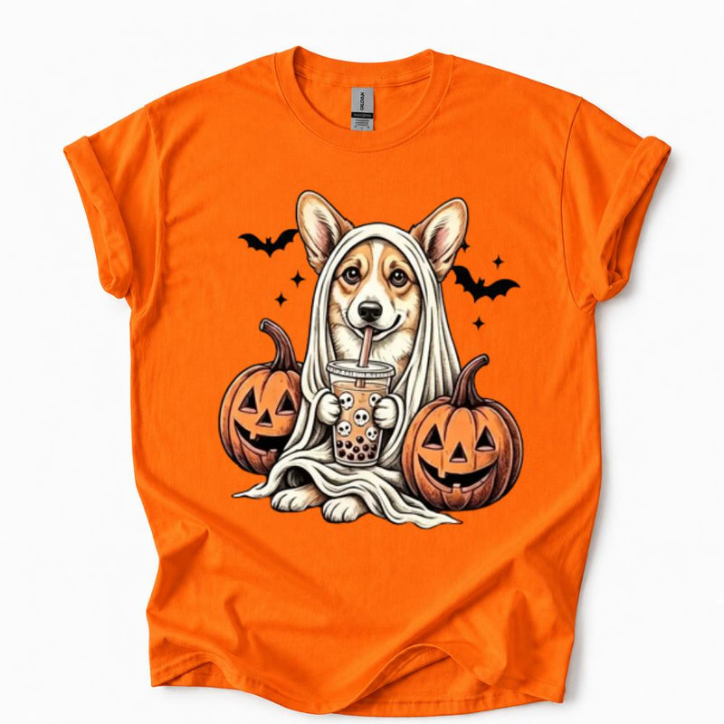 Personalized Ghost Dog Boba Halloween T-Shirt, Custom Choose Your Dog Breed 50+ Options, Cute Spooky Fall Pet Mom Gift