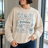 Personalized Grandma Christmas Sweatshirt, Bake With Love Merry & Bright Custom Nickname Nana Mimi Gigi Mama Auntie, Cozy Holiday Baking Women Blue Line Art
