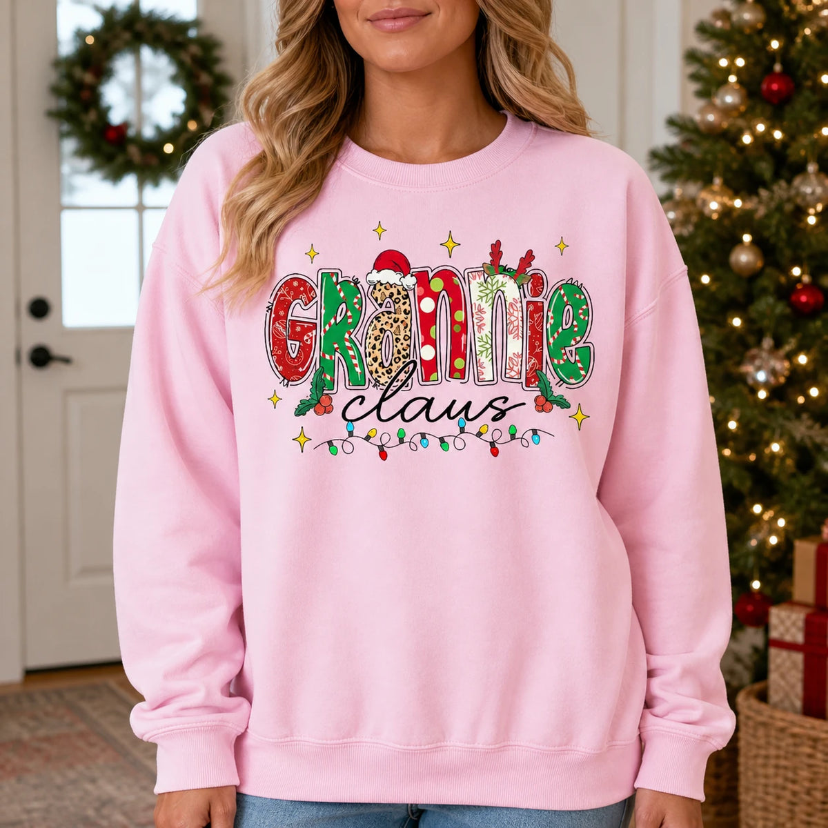Personalized Grandma Christmas Sweatshirt Custom Family Title Claus Holiday Gift