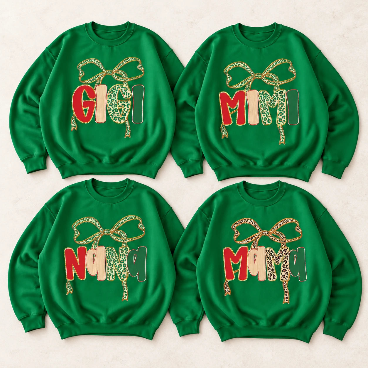 Personalized Grandma Christmas Sweatshirt, Custom Family Name Bow Holiday for Mimi Gigi Nana Mama Mom Aunt