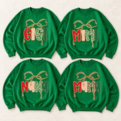 Personalized Grandma Christmas Sweatshirt, Custom Family Name Bow Holiday for Mimi Gigi Nana Mama Mom Aunt