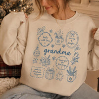 Personalized Grandma Christmas Sweatshirt, Bake With Love Merry & Bright Custom Nickname Nana Mimi Gigi Mama Auntie, Cozy Holiday Baking Women Blue Line Art