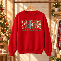 Personalized Grandma Christmas Sweatshirt with Kids’ Names, Retro Santa Snowflake Family Title Gift