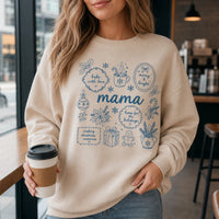 Personalized Grandma Christmas Sweatshirt, Bake With Love Merry & Bright Custom Nickname Nana Mimi Gigi Mama Auntie, Cozy Holiday Baking Women Blue Line Art