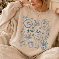 Personalized Grandma Christmas Sweatshirt, Bake With Love Merry & Bright Custom Nickname Nana Mimi Gigi Mama Auntie, Cozy Holiday Baking Women Blue Line Art