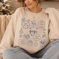 Personalized Grandma Christmas Sweatshirt, Bake With Love Merry & Bright Custom Nickname Nana Mimi Gigi Mama Auntie, Cozy Holiday Baking Women Blue Line Art