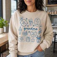 Personalized Grandma Christmas Sweatshirt, Bake With Love Merry & Bright Custom Nickname Nana Mimi Gigi Mama Auntie, Cozy Holiday Baking Women Blue Line Art