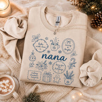 Personalized Grandma Christmas Sweatshirt, Bake With Love Merry & Bright Custom Nickname Nana Mimi Gigi Mama Auntie, Cozy Holiday Baking Women Blue Line Art