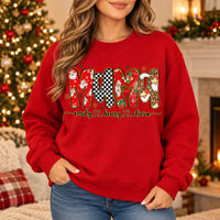Personalized Grandma Christmas Sweatshirt with Kids’ Names, Retro Santa Snowflake Family Title Gift