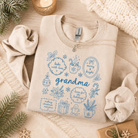 Personalized Grandma Christmas Sweatshirt, Bake With Love Merry & Bright Custom Nickname Nana Mimi Gigi Mama Auntie, Cozy Holiday Baking Women Blue Line Art