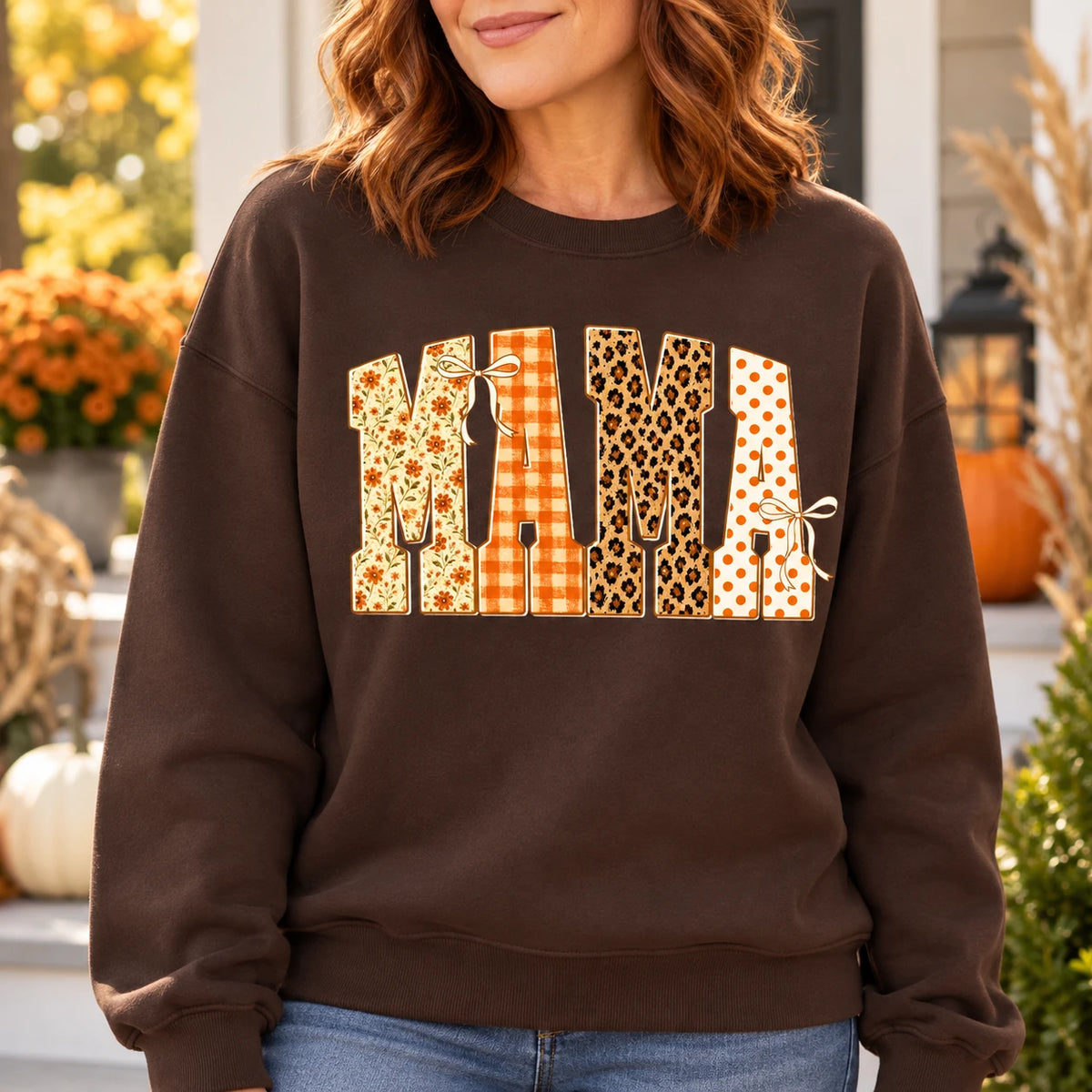 Personalized Grandma Fall Sweatshirt, Custom Nana Mamaw Gigi Mama Nickname, Thanksgiving Gift for Grandma Women, Floral Gingham Leopard Autumn Style