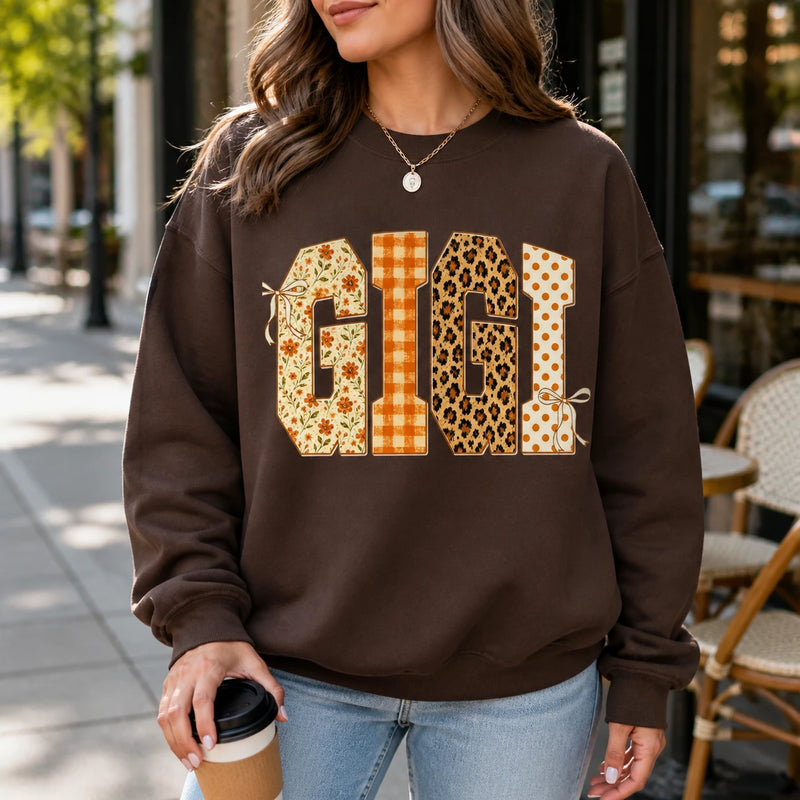 Personalized Grandma Fall Sweatshirt, Custom Nana Mamaw Gigi Mama Nickname, Thanksgiving Gift for Grandma Women, Floral Gingham Leopard Autumn Style