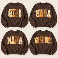 Personalized Grandma Fall Sweatshirt, Custom Nana Mamaw Gigi Mama Nickname, Thanksgiving Gift for Grandma Women, Floral Gingham Leopard Autumn Style