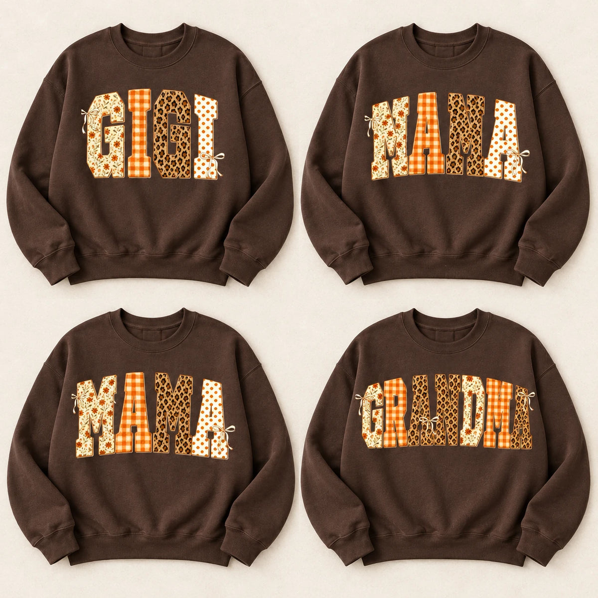 Personalized Grandma Fall Sweatshirt, Custom Nana Mamaw Gigi Mama Nickname, Thanksgiving Gift for Grandma Women, Floral Gingham Leopard Autumn Style