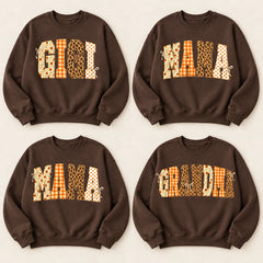 Personalized Grandma Fall Sweatshirt, Custom Nana Mamaw Gigi Mama Nickname, Thanksgiving Gift for Grandma Women, Floral Gingham Leopard Autumn Style