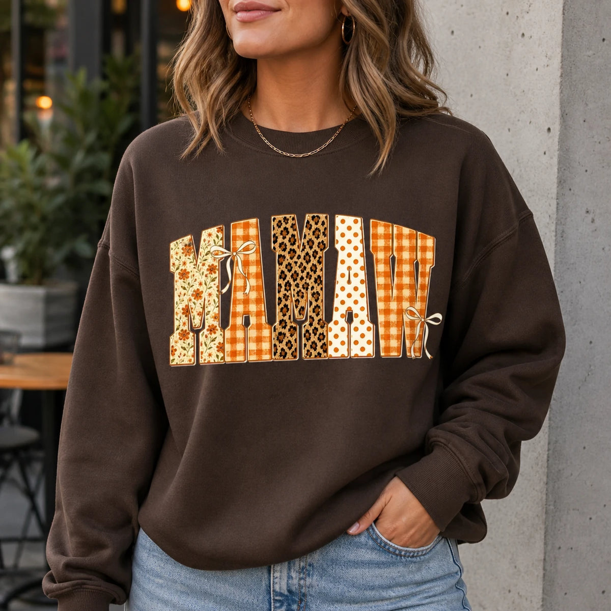 Personalized Grandma Fall Sweatshirt, Custom Nana Mamaw Gigi Mama Nickname, Thanksgiving Gift for Grandma Women, Floral Gingham Leopard Autumn Style