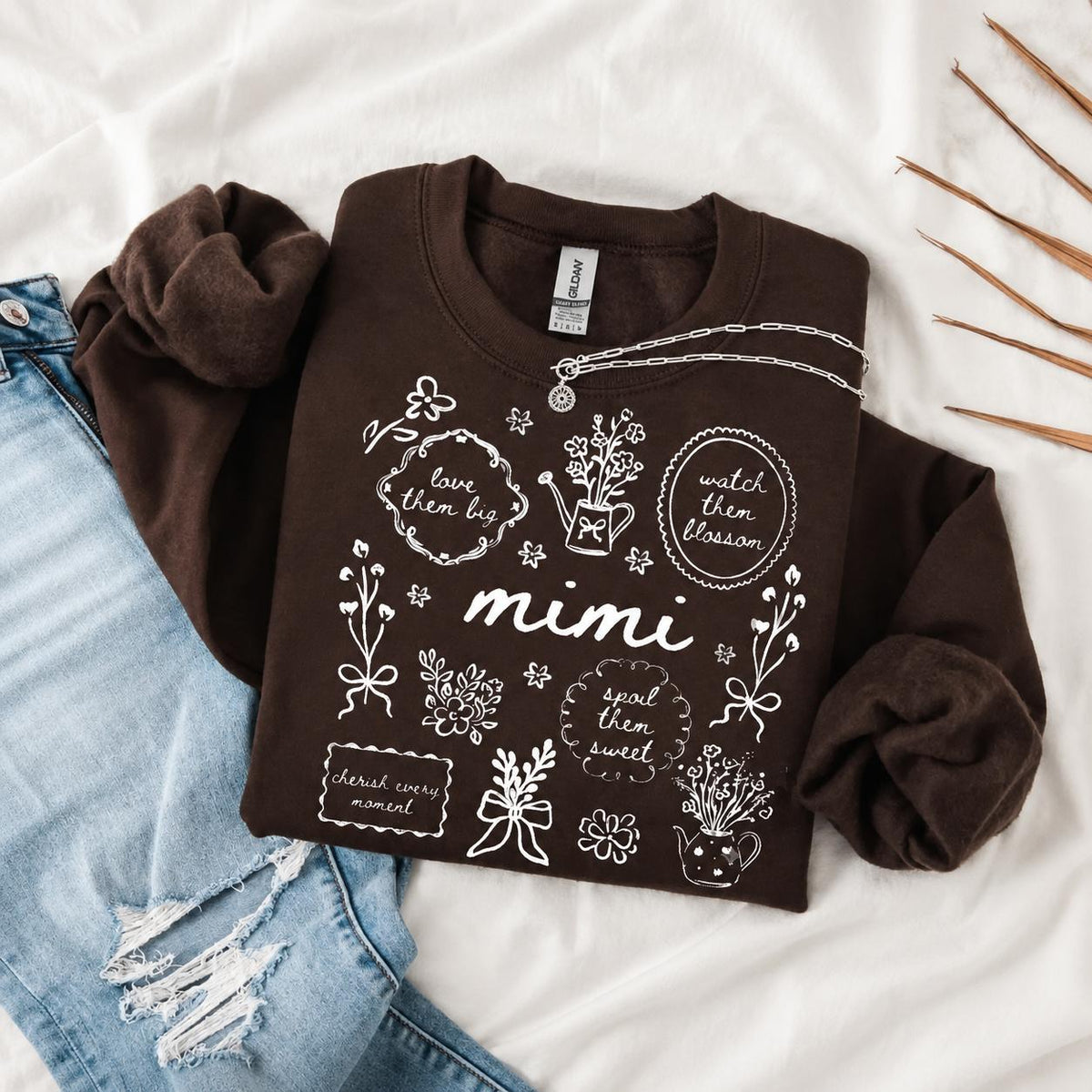 Personalized Grandma Floral Sweatshirt Love Them Big Watch Them Blossom Custom Nickname Nana Mimi Gigi Mamaw Grammy Mother's Day Gift Women Cottagecore Style