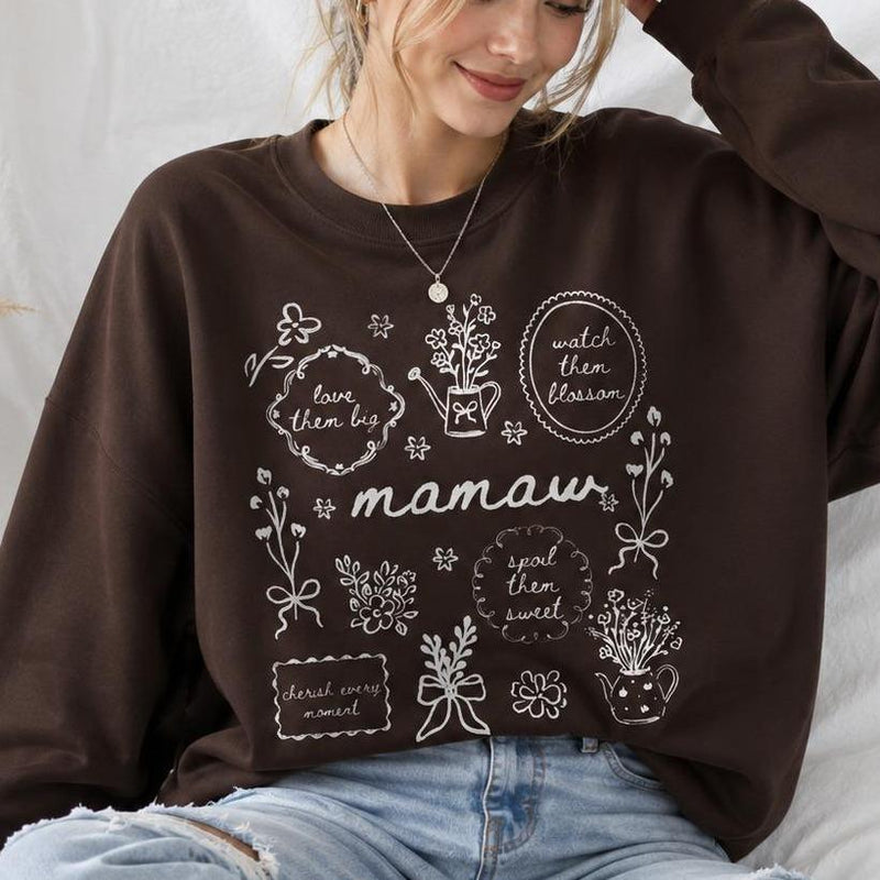 Personalized Grandma Floral Sweatshirt Love Them Big Watch Them Blossom Custom Nickname Nana Mimi Gigi Mamaw Grammy Mother's Day Gift Women Cottagecore Style