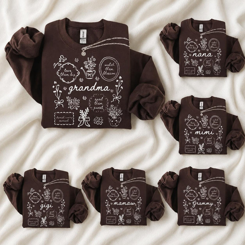 Personalized Grandma Floral Sweatshirt Love Them Big Watch Them Blossom Custom Nickname Nana Mimi Gigi Mamaw Grammy Mother's Day Gift Women Cottagecore Style