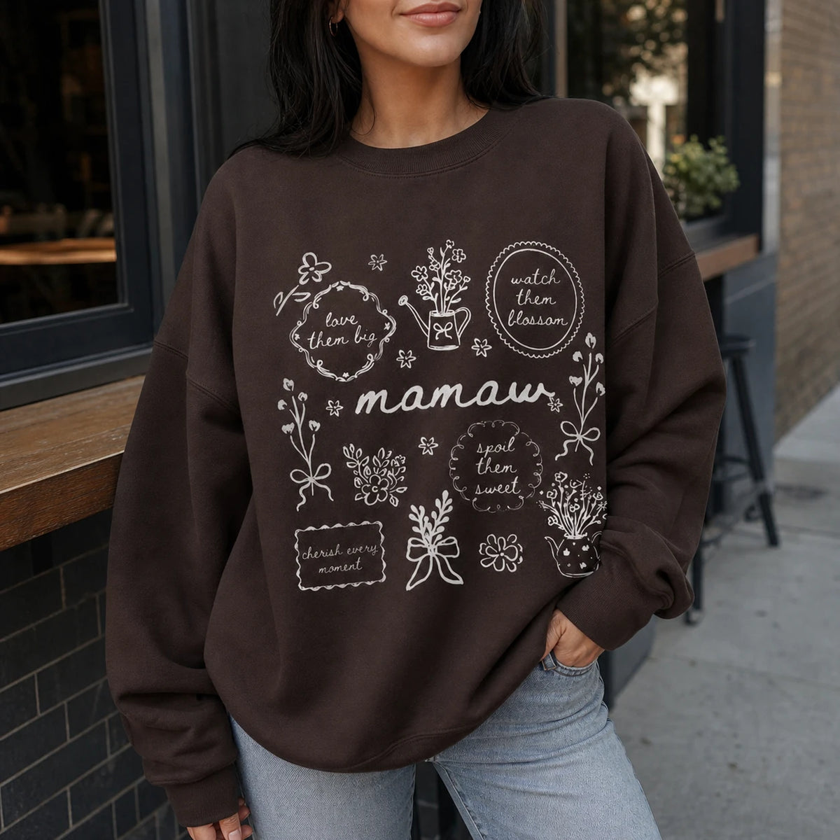 Personalized Grandma Floral Sweatshirt Love Them Big Watch Them Blossom Custom Nickname Nana Mimi Gigi Mamaw Grammy Mother's Day Gift Women Cottagecore Style