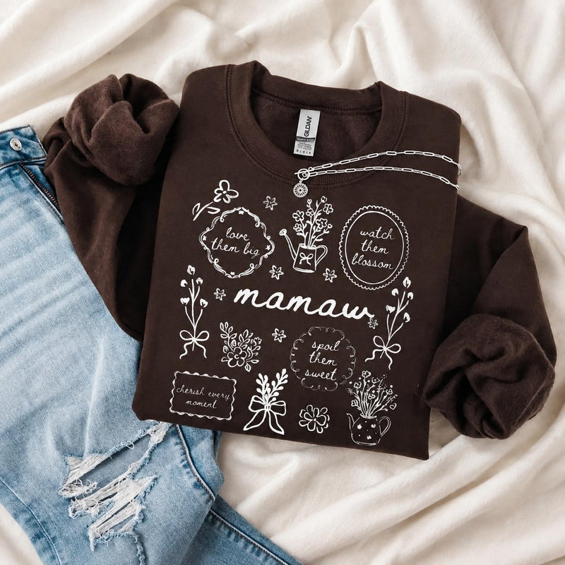 Personalized Grandma Floral Sweatshirt Love Them Big Watch Them Blossom Custom Nickname Nana Mimi Gigi Mamaw Grammy Mother's Day Gift Women Cottagecore Style