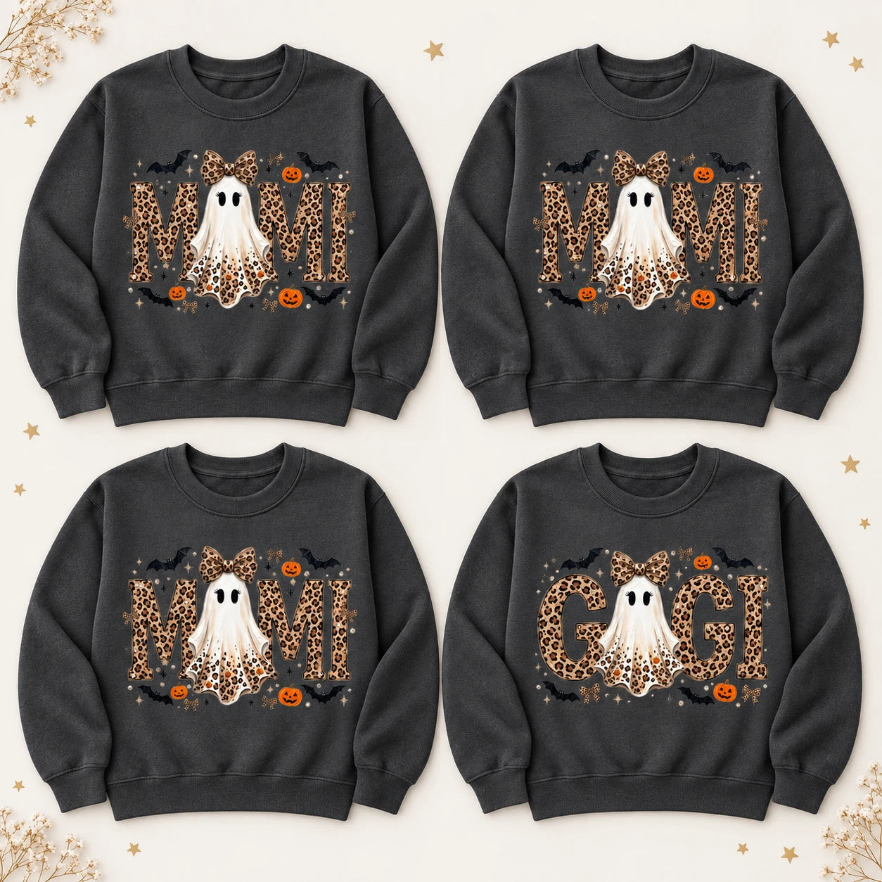 Personalized Grandma Halloween Sweatshirt Leopard Ghost Custom Mimi Gigi Mama Nickname Fall Spooky Season Women Cute Style