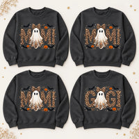 Personalized Grandma Halloween Sweatshirt Leopard Ghost Custom Mimi Gigi Mama Nickname Fall Spooky Season Women Cute Style