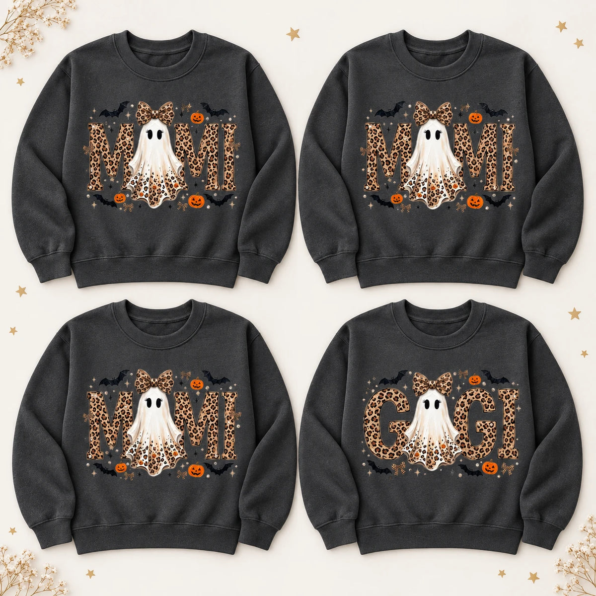 Personalized Grandma Halloween Sweatshirt Leopard Ghost Custom Mimi Gigi Mama Nickname Fall Spooky Season Women Cute Style