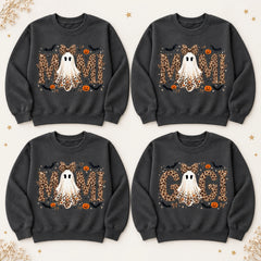 Personalized Grandma Halloween Sweatshirt Leopard Ghost Custom Mimi Gigi Mama Nickname Fall Spooky Season Women Cute Style