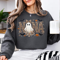 Personalized Grandma Halloween Sweatshirt Leopard Ghost Custom Mimi Gigi Mama Nickname Fall Spooky Season Women Cute Style