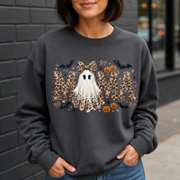 Personalized Grandma Halloween Sweatshirt Leopard Ghost Custom Mimi Gigi Mama Nickname Fall Spooky Season Women Cute Style