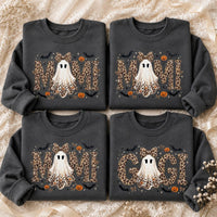 Personalized Grandma Halloween Sweatshirt Leopard Ghost Custom Mimi Gigi Mama Nickname Fall Spooky Season Women Cute Style