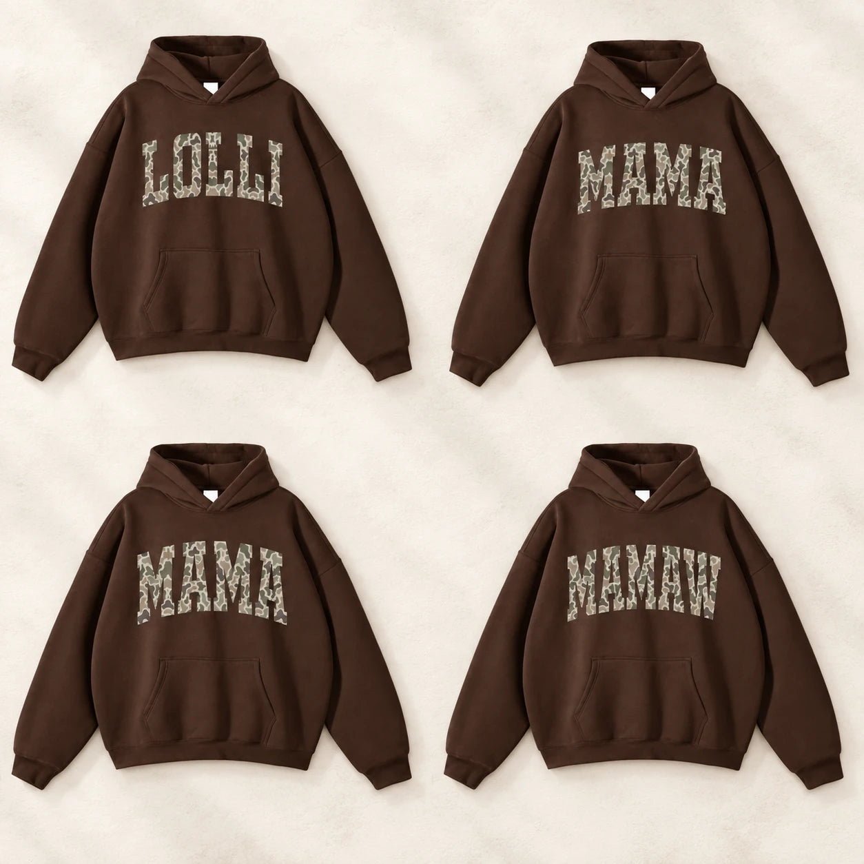 Personalized Grandma Hoodie, Custom Camo Varsity Family Name Pullover for Mama Nana Gigi Auntie or Custom Text Gift