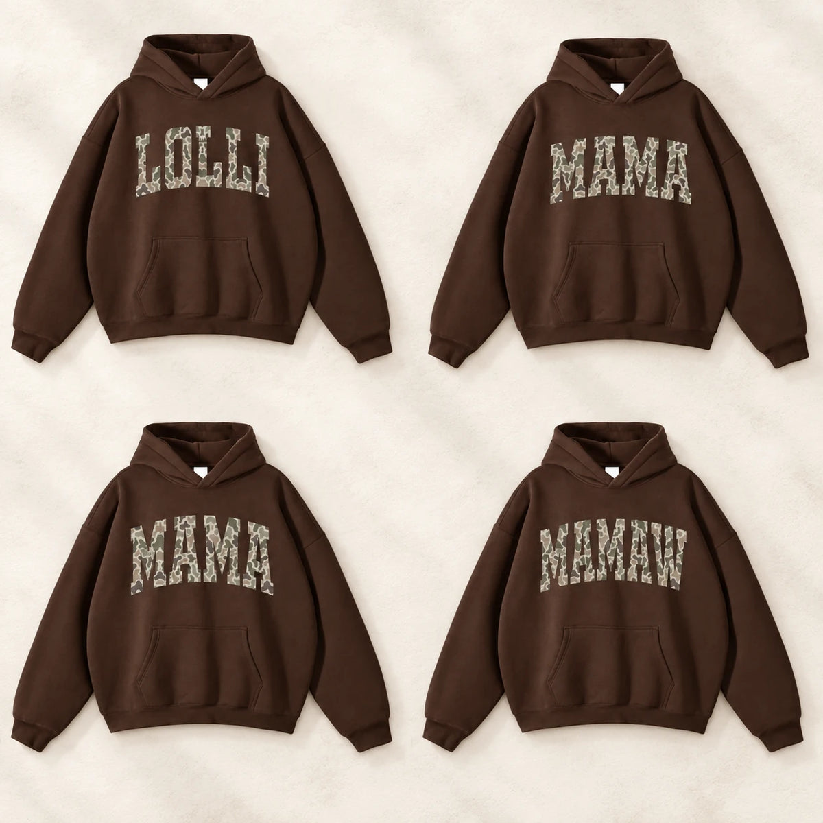 Personalized Grandma Hoodie, Custom Camo Varsity Family Name Pullover for Mama Nana Gigi Auntie or Custom Text Gift