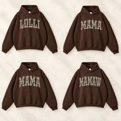 Personalized Grandma Hoodie, Custom Camo Varsity Family Name Pullover for Mama Nana Gigi Auntie or Custom Text Gift