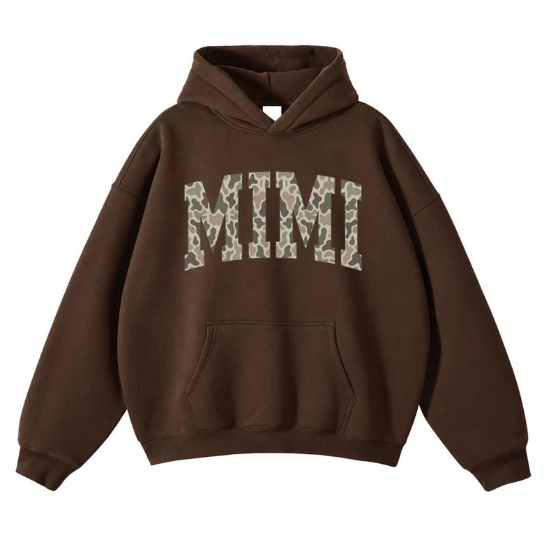 Personalized Grandma Hoodie, Custom Family Title Camo Collegiate Design, Choose Mama Nana Gigi Auntie or Your Own Text, Gift for Mom Grandma Aunt