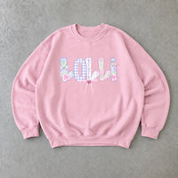 Personalized Grandma Name Sweatshirt, Custom Choose Your Family Title, Coquette Floral Gingham Bow Design, Mother's Day Gift for Grandma Mom Aunt